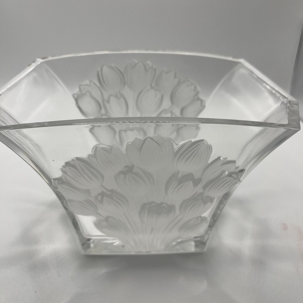Crystal Vase Barolac Bohemian 24% Lead Frosted Tulips Art Glass Czech Republic